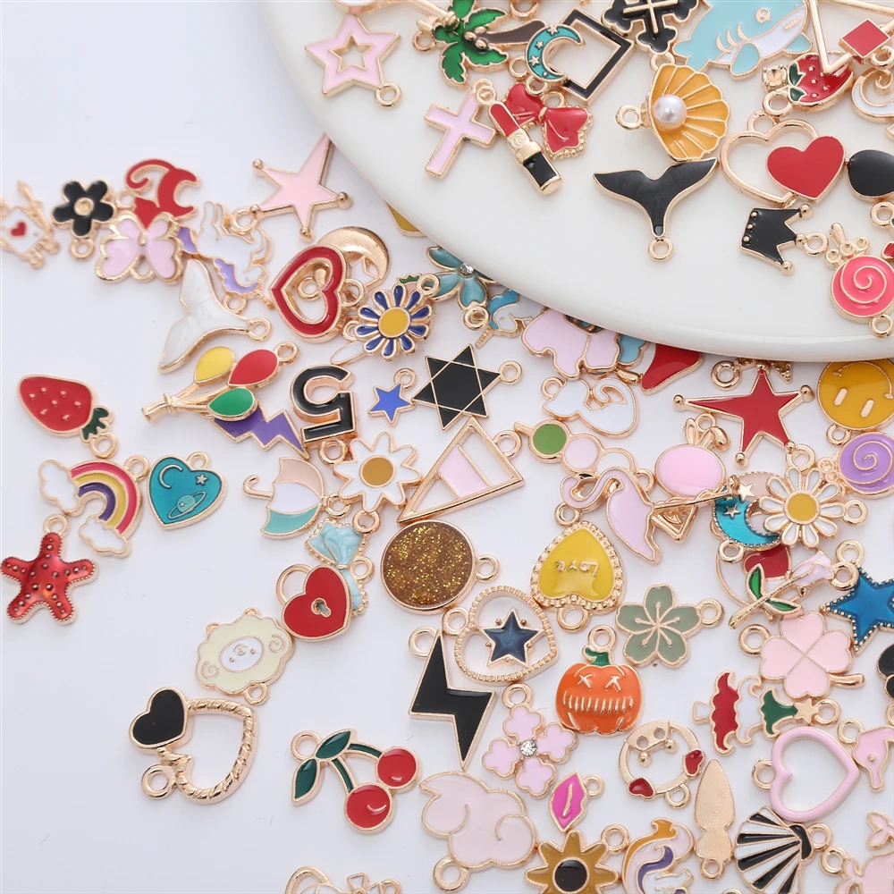30Pcs/Set Summer Girly Colorful Resin Enamel Charm Small Designer Dangles Women Jewelry Making Supplies Pendant Necklace Earring