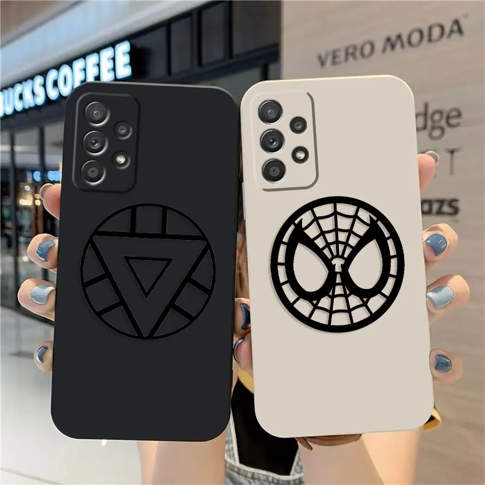 

Case For Samsung A91 A73 A71 A51 A42 A33 A22 A515F AO3S 4G 5G Simple Liquid silicone Case Marvel Iron Spider Man Logo