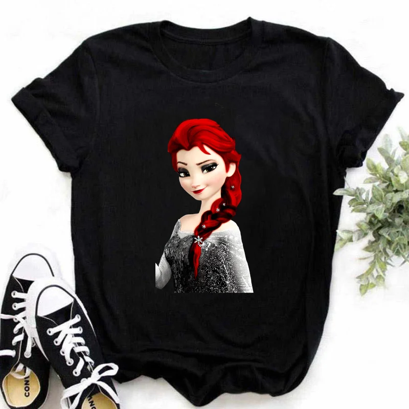 Женская футболка с принтом Принцессы Диснея панк Эльзы Анны Повседневная