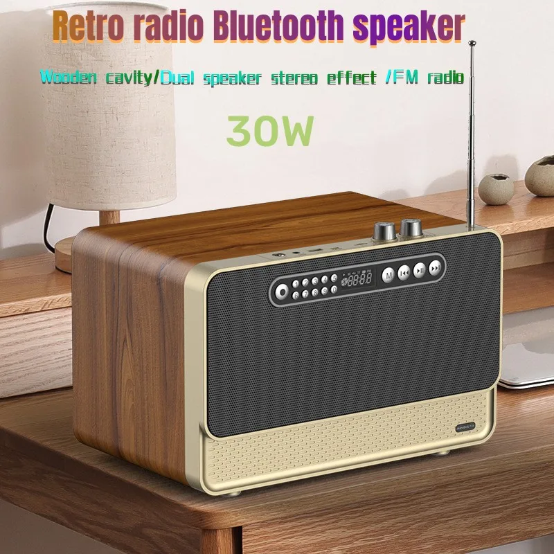 

Retro Radio Home Wireless Bluetooth Speaker 30W High-power HiFi Subwoofer Hands-free Call TF AUX Plays Audio for a Long Time
