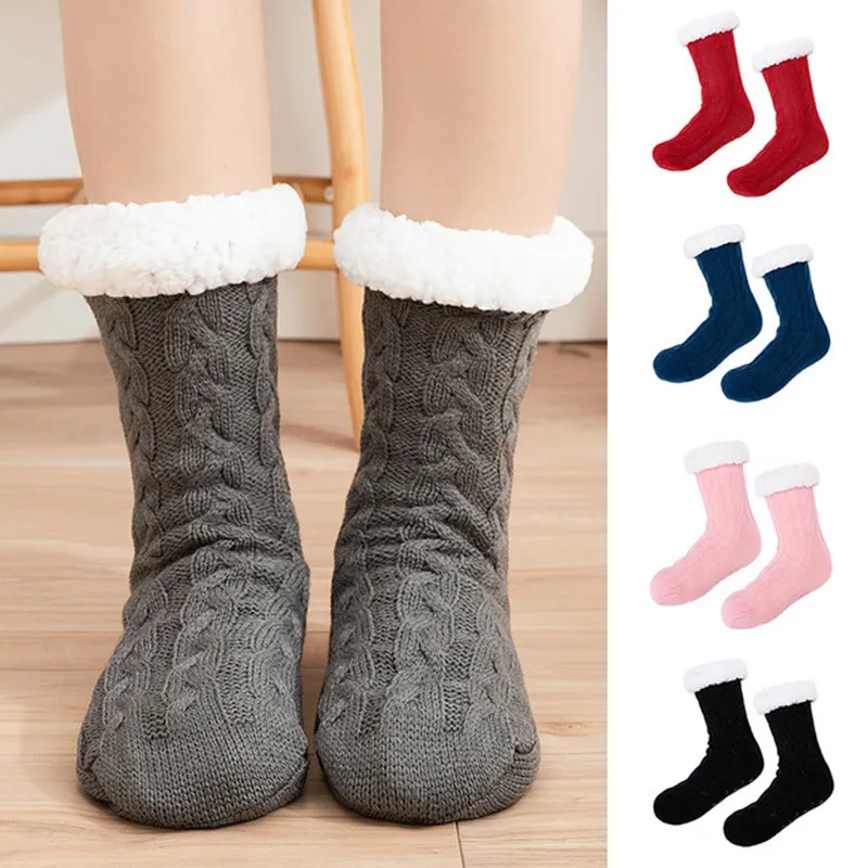 Winter Knitted Socks Women Thicken Warm Home Bedroom Socks Slippers Men Non-Slip Foot Warmer Snow Socks Skarpetki Damskie