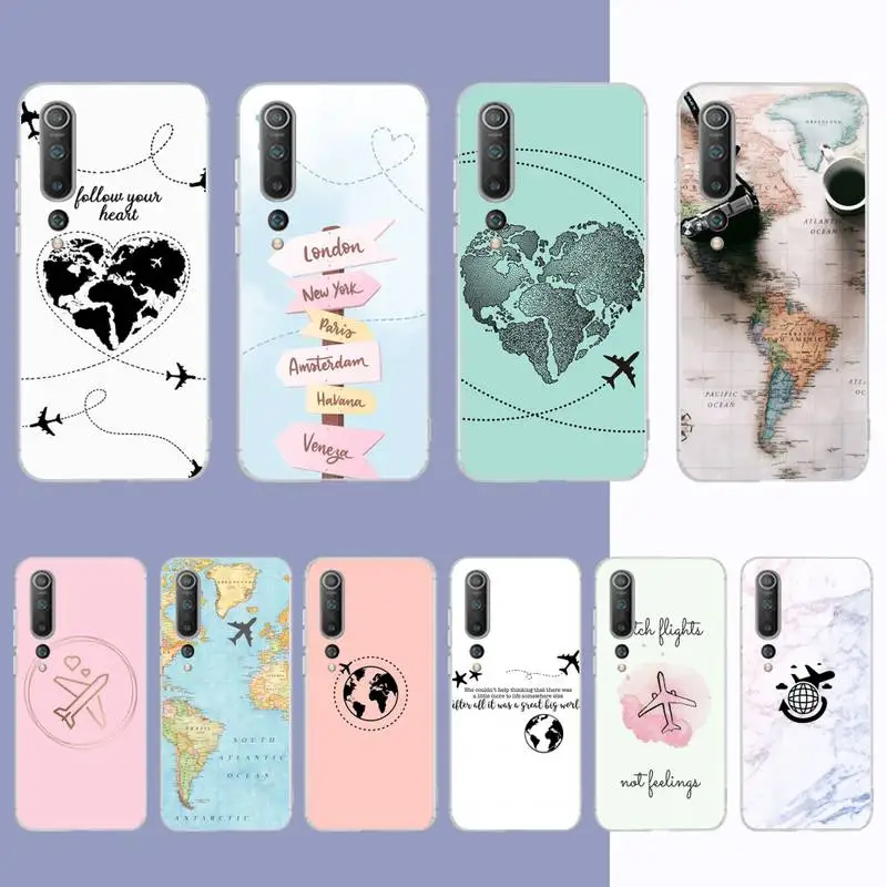 

World Map Travel Phone Case for Samsung S21 A10 for Redmi Note 7 9 for Huawei P30Pro Honor 8X 10i cover