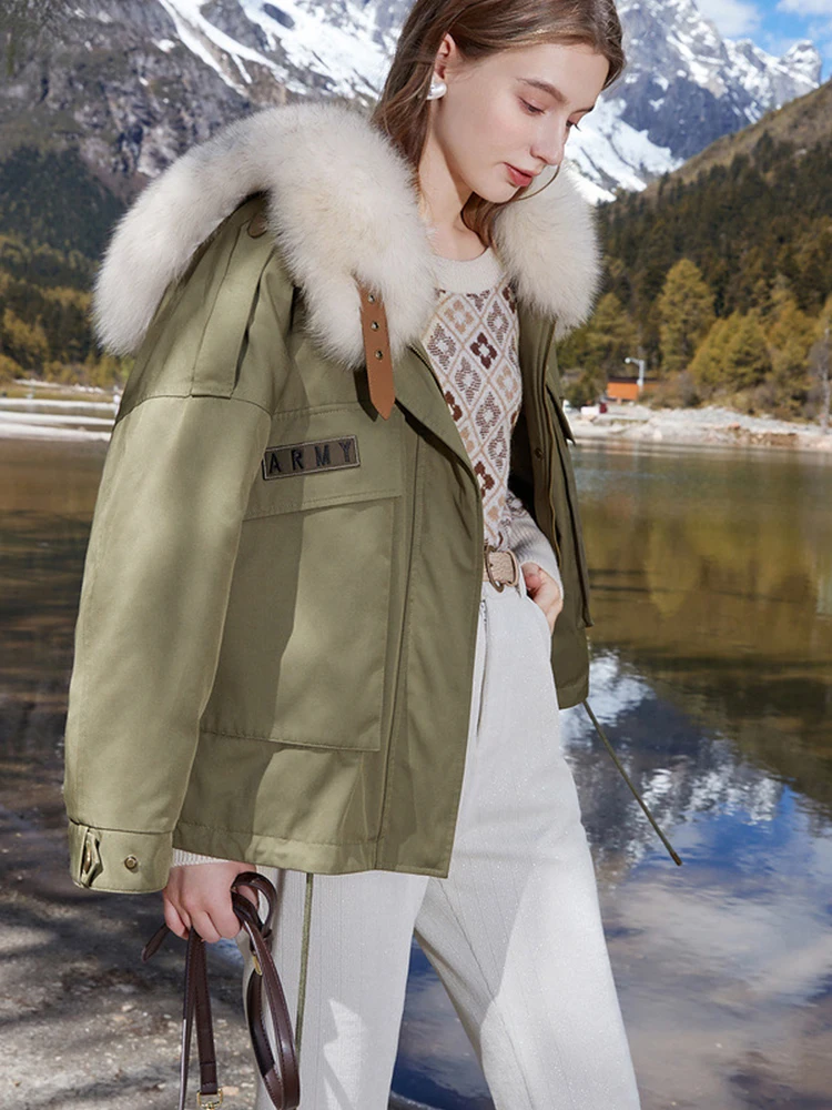 Women Winter Thick Real Fox Fur Collar Coat Full Real Rex Rabbit Fur Lining Removable Parka Jacket Oversize Winter Parka Jacket