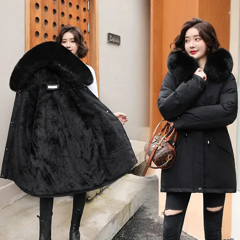 Winter Jacket Women Pregnant Parka Fashion Long Coat Wool Liner Hooded Parkas Slim With Fur Collar Warm Snow Wear Padded Clothes