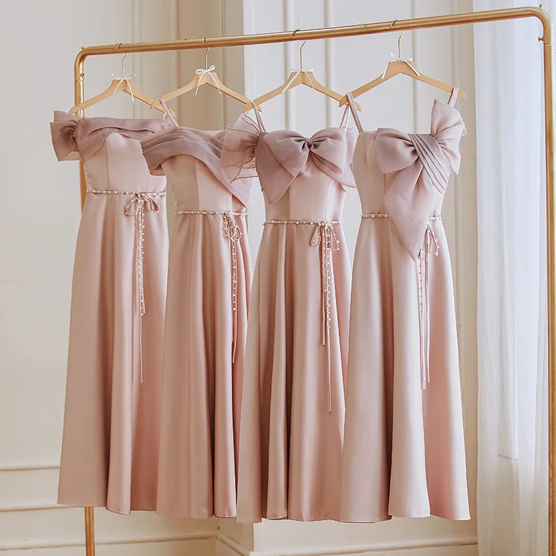 Розовое элегантное платье подружки невесты Sinple женское дизайнерское длинное для