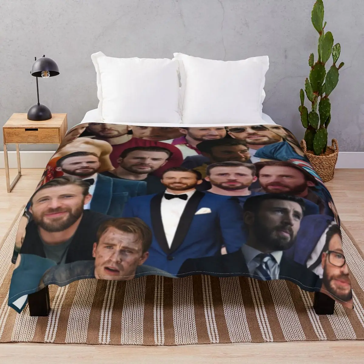 Chris Evans Photo Collage Blankets Flannel Spring Autumn Multi-function Throw Blanket for Bedding Sofa Camp Office