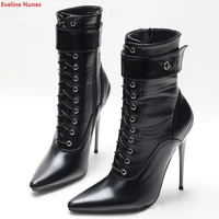 stiletto sexy ankle boots womens solid black patent leather 14cm heel pointed toe fashion european elegant plus size shoes