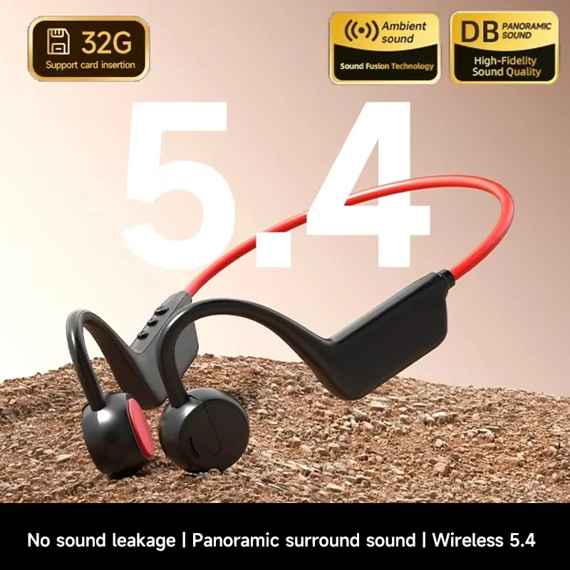 Фото Наушники с костной проводимостью Bluetooth, IPX8, для бега и спорта, водонепроницаемые, накладные, с длительным временем работы от батареи, низким уровнем шума и микрофоном №1