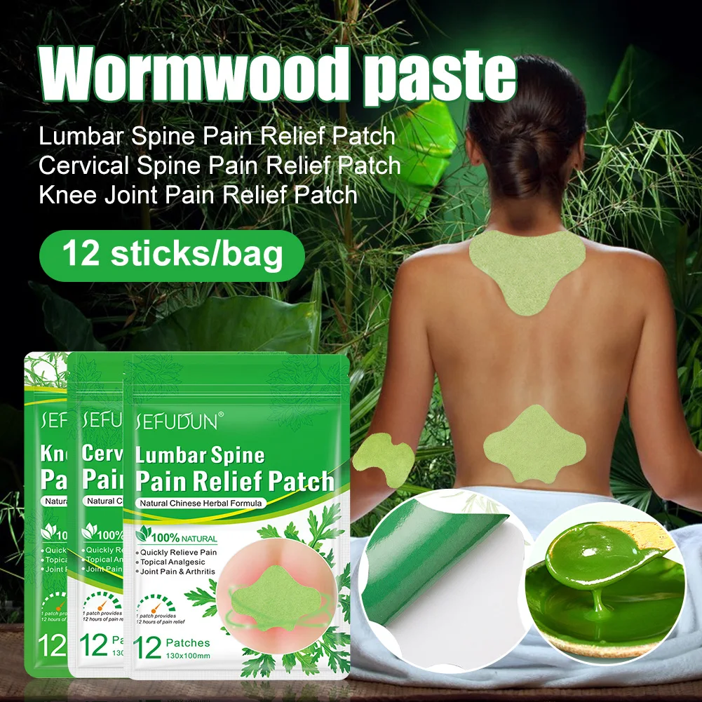 

12pcs Pain Relief Patch Natural Wormwood Muscle Pain Stickers For Cervical Spine Lumbar Spine Knee Joint Arthritis Patch