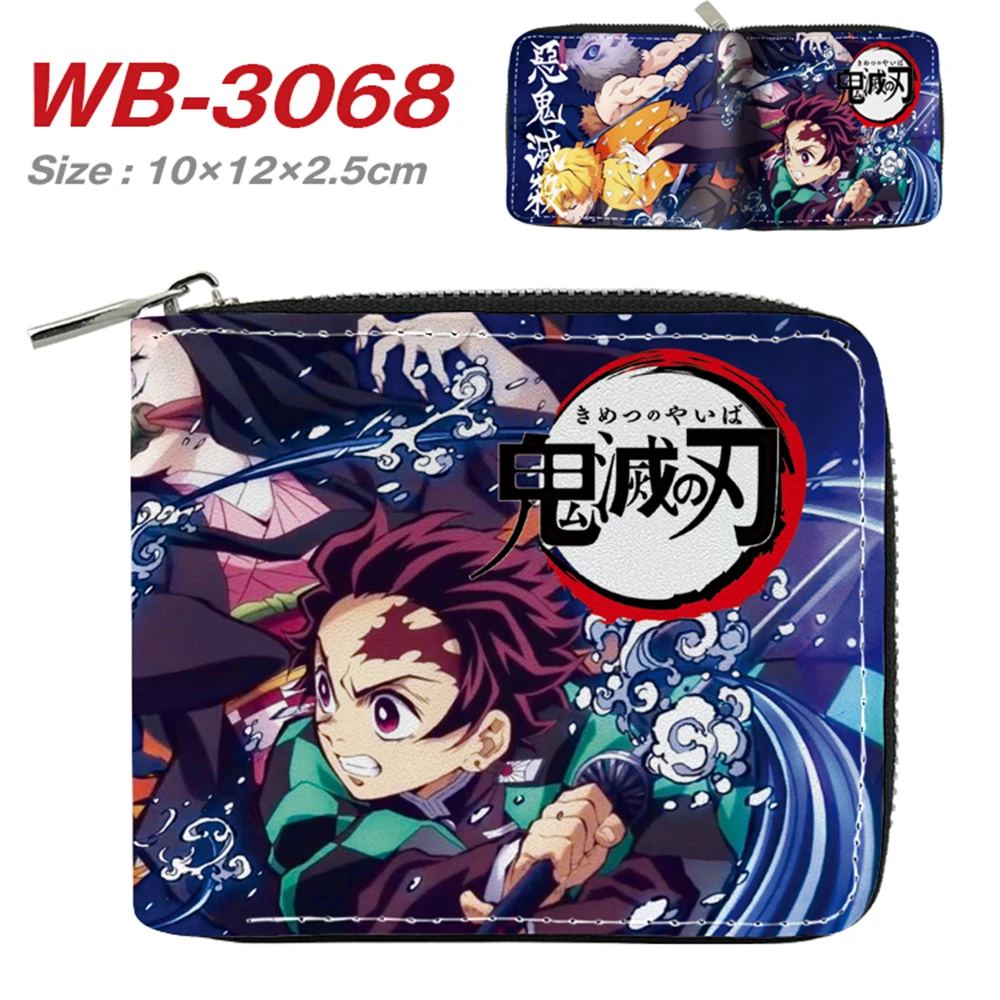 

Demon Slayer Kimetsu no Yaiba PU Print Wallet Boys Girls Purse Cartoon Short Zip Coin Bag Student Pocket Card Photo Holder Gifts