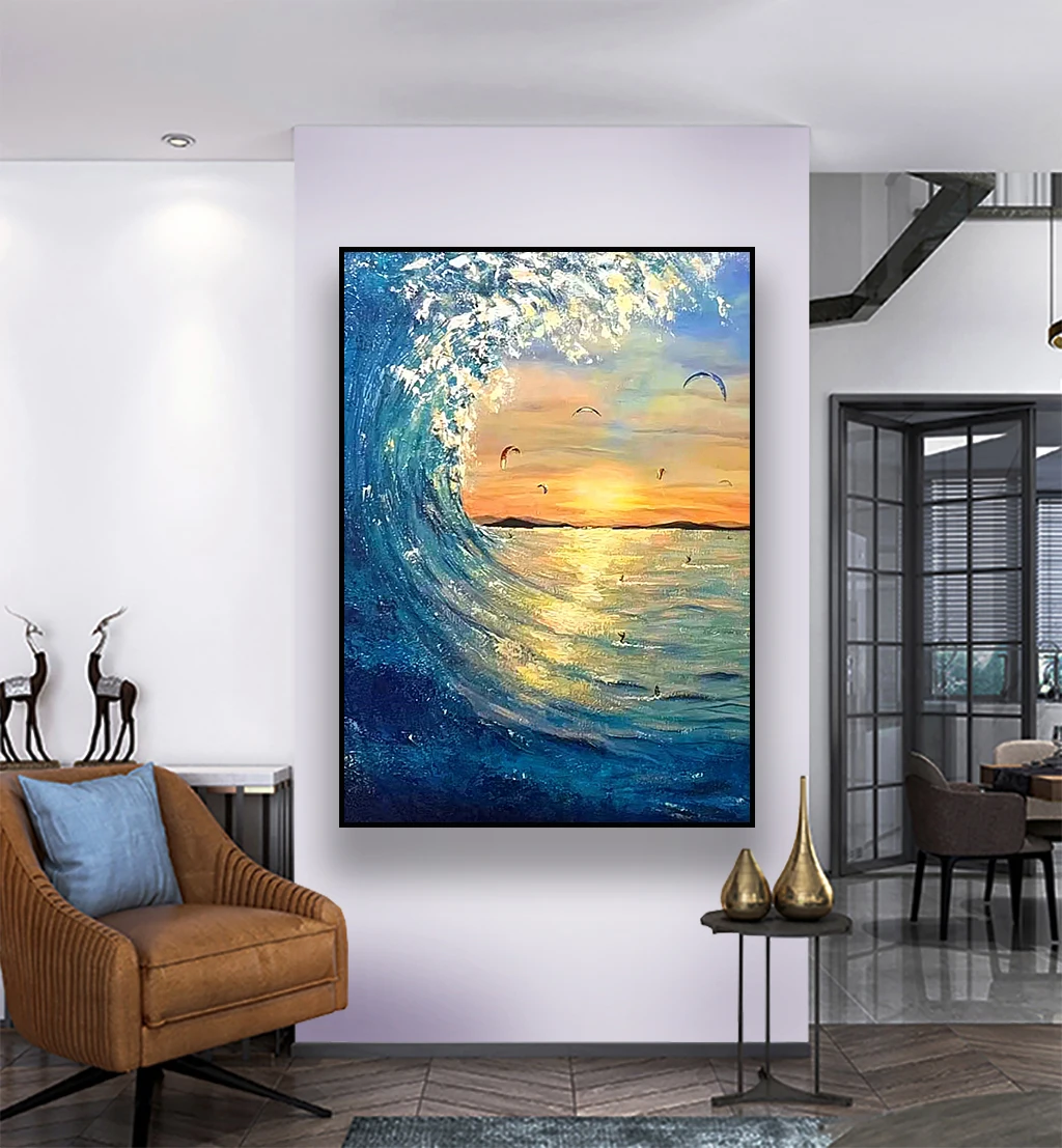 

Hand-painted Oil Painting Canvas Sea Sunrise Porch Decorative Painting Corridor Abstract Modern Creative Mural Frameless