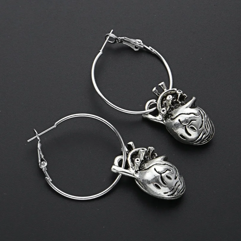 

1Pair Gothic Dark Style 3D Heart Organ Hoop Earrings Anatomy Human Eardrop for Women Rock Punk Goth Jewellery