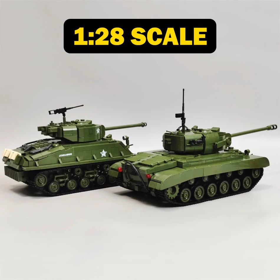 Фото WW2 Military US Army M26 Pershing M4 Sherman Medium Tank Building Blocks Heavy Tank with Crew Soldiers Кирпичи Игрушки для детей Подарок №3