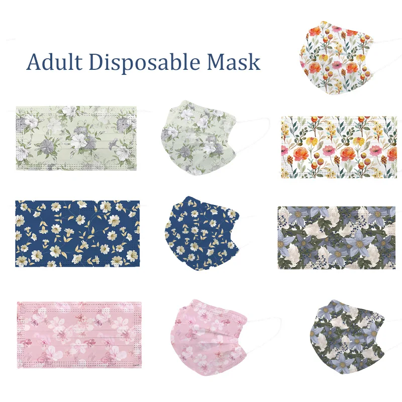

10-300pcs Fashion Flower Pattern Mask for Adult Women Mascarillas Disposable 3-Layer Melt Blown Skin-friendly Mask Masque