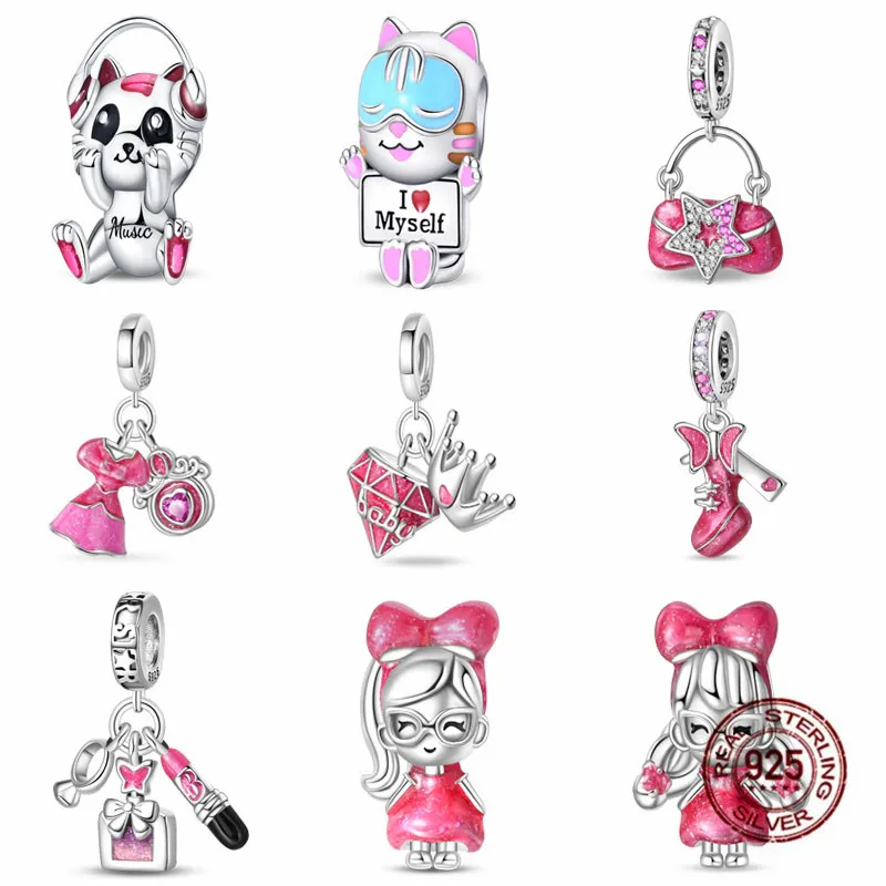 Шармы подходят для браслетов Pandora оригинальные розовые милые девушки