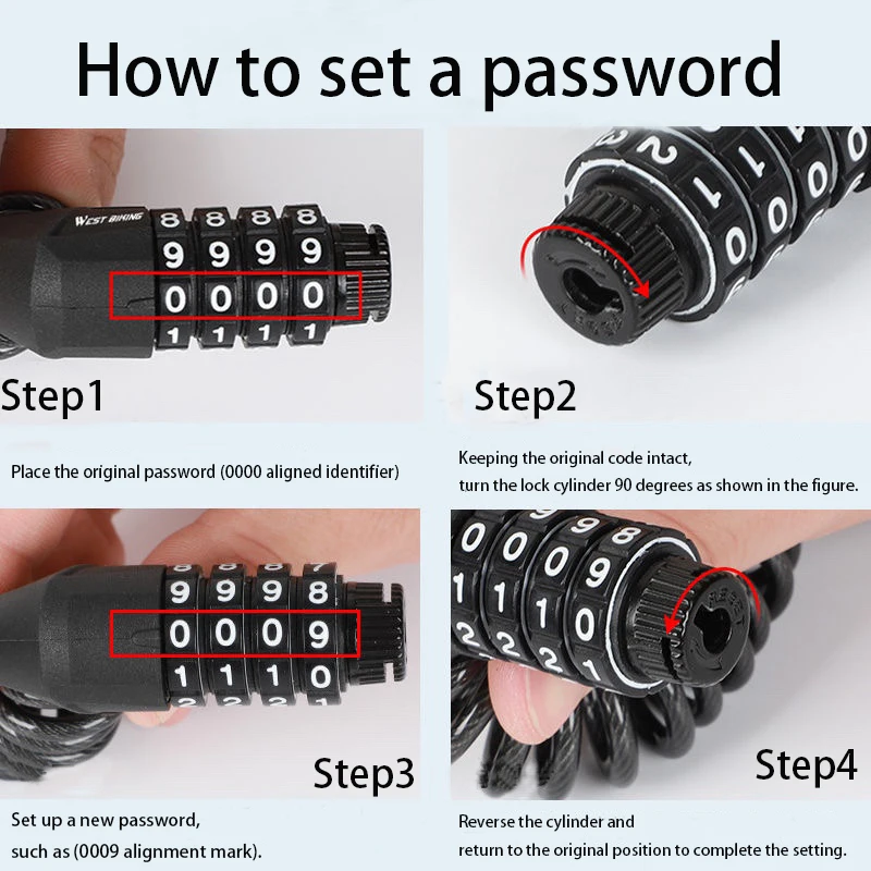 Велосипедный замок с 4-значным кодом стальной трос безопасный пароль для