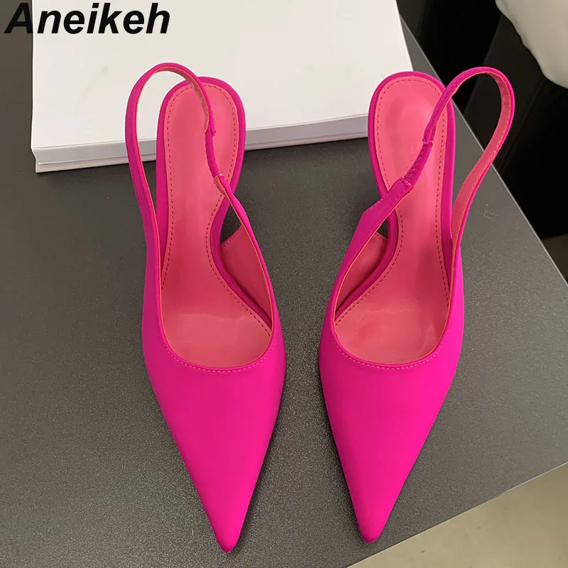 

Aneikeh, лето 2024, Модные женские сандалии на высоком каблуке, туфли-лодочки с острым носком, кожаные туфли на шпильке, мюли, обувь с ремешком на пятке