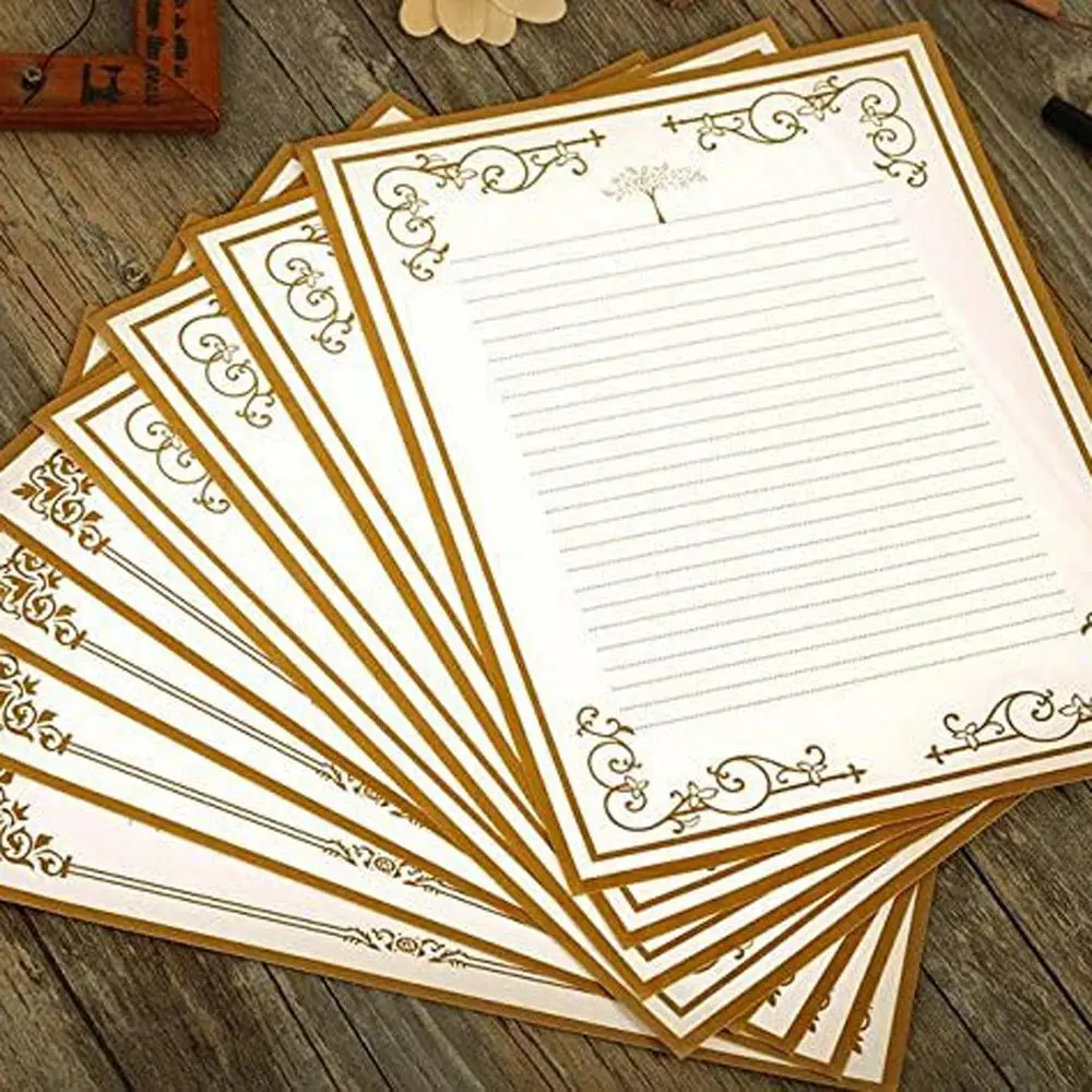 

8Pcs/set European Style Vintage Lined Lace Side Kraft Paper Letter Paper Letter Pad Writing Letters Stationery Paper
