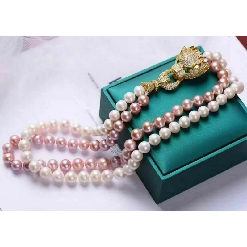 

Two Shares 8-9mm South Sea round White Pink Pearl Necklace 18" 19"