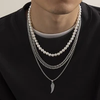 imitation pearl necklace for men women long layered fawn pendant colar punk hip hop clavicle chain collar perlas hombre joyero