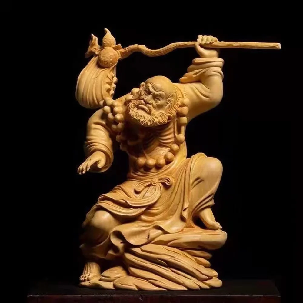 

14cm Wooden Arhat Bodhidharma Figurine Solid wood carving Buddha statue Home Room Office Feng Shui Figure Statue 5.5 in