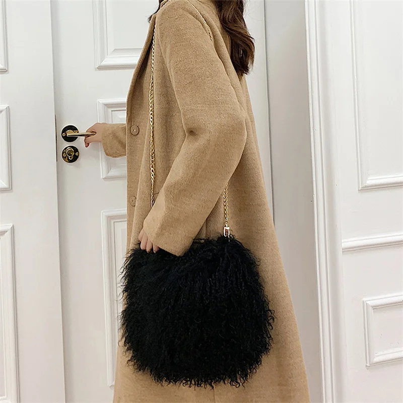 Женская модная меховая сумка Повседневная пляжная шерстяная в стиле ретро
