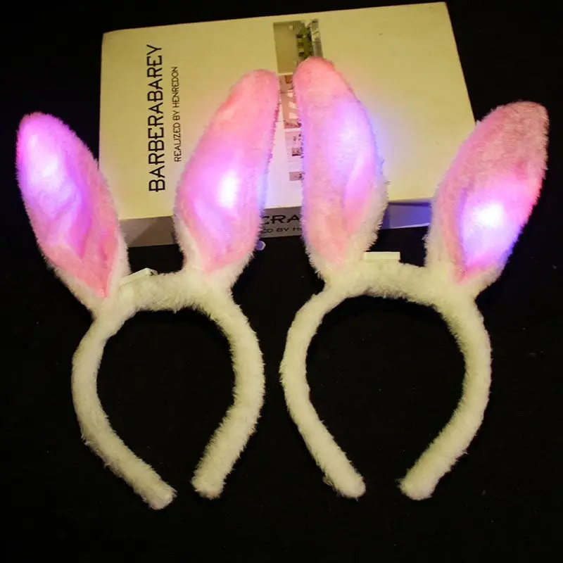 

Girls Glow Headband LED Light Furry Rabbit Ears Party Gift Cosplay Birthday Wedding Costume Easter Christmas