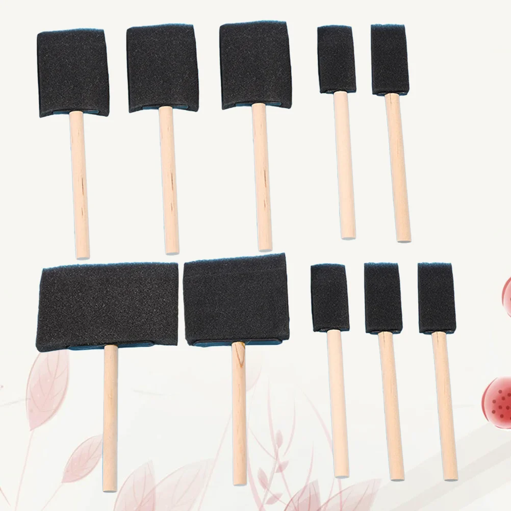 

10pcs Brushes Wood Handle Sponge Brush for DIY Crafts Staining Varnishes Painting Acrylics Oil Watercolor Drawing
