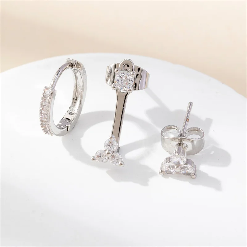 3 шт./компл. модные серьги-гвоздики с цирконием и круглым пирсингом для женщин