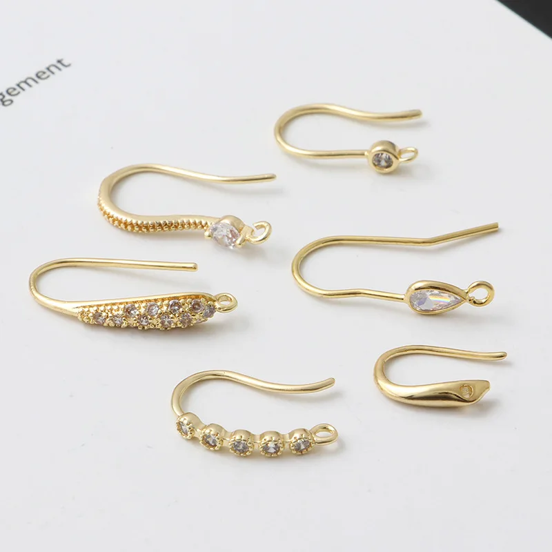 

Brass metal 18k real gold plated Diamond, pearl earring hooks accessories earwires wholesale diy earrings findings Material
