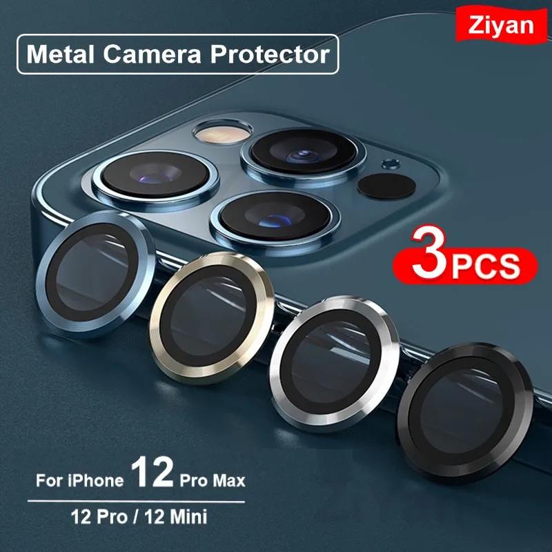 

For iPhone 12 Pro Max Metal Ring Tempered Glass Full Cover Camera Lens Protectors For iPhone 13 11 Pro Max Mini Protective Cap