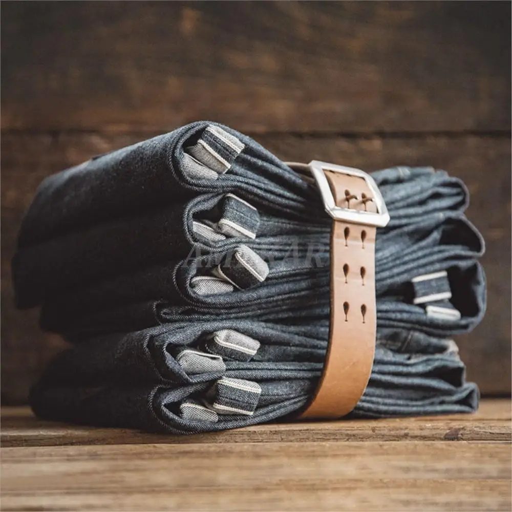 2023 Trend Workwear Men's Blue Straight Jeans Disposable Raw Woven Casual Oversize Denim Jean Amekaji Cotton Cargo Denim Pants