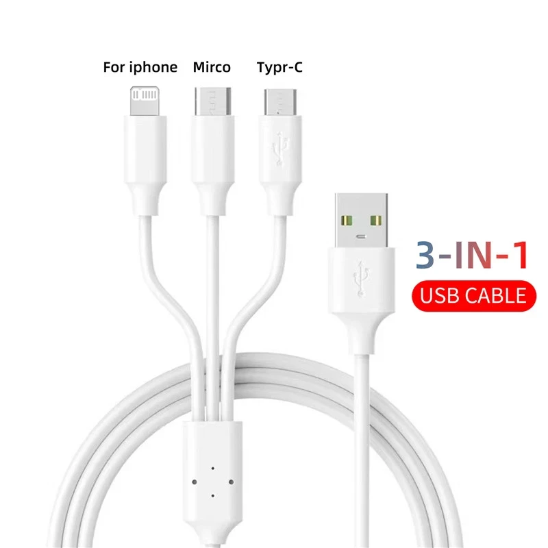 

3 in 1 Fast Charging Cable For iPhone 14 13 Pro Max Xiaomi 12 Redmi POCO TPE Data Sync Travel Charge USB Type C Micro Cord 1M