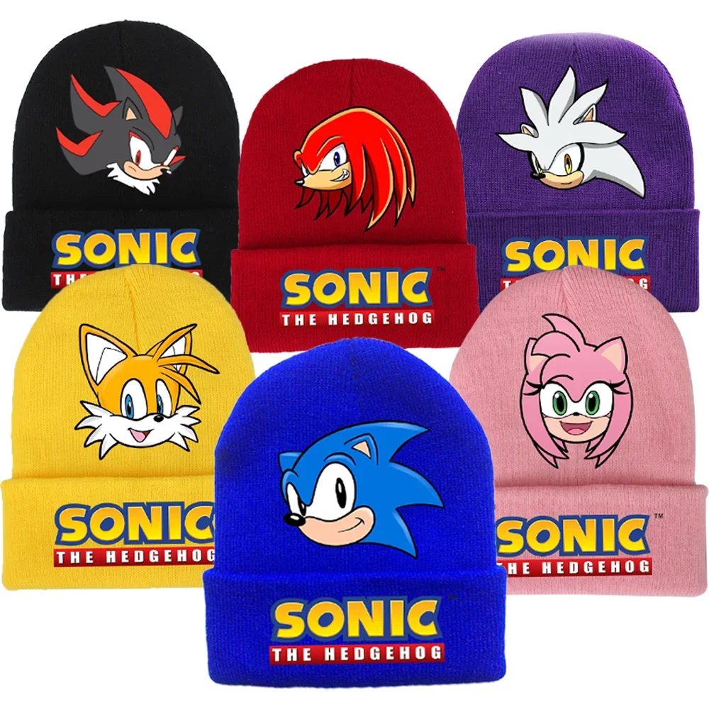 Фото Вязаная шапка Sonics, милая мультяшная аниме-фигурка, холодные шапки для мальчиков и девочек, головной убор, простые шерстяные теплые мягкие зимние шапки, детский подарок на день рождения №1