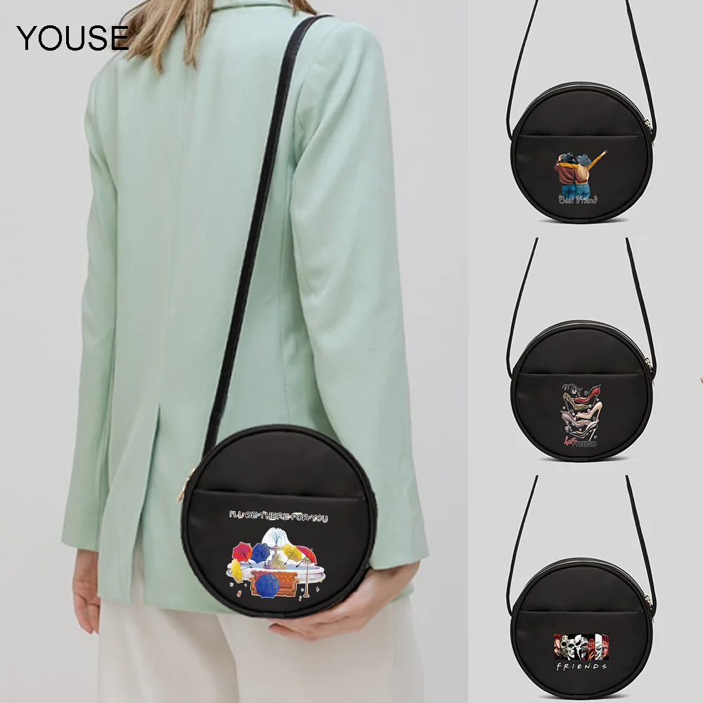 

YOUSE personality woman bag cartoon friends pattern printing series canvas bag casual medium black reusable basic model