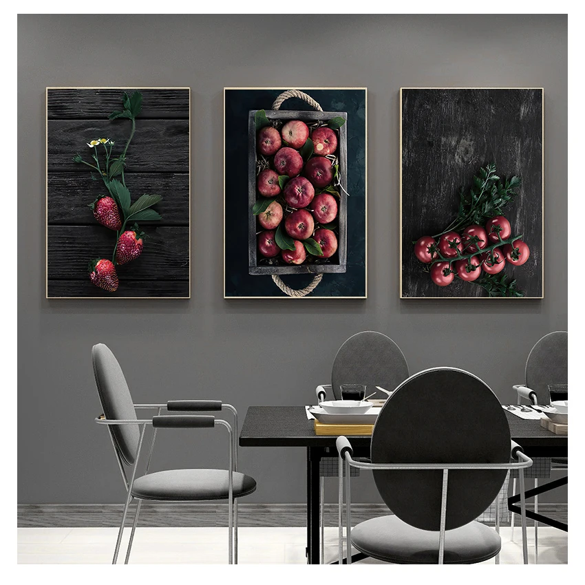 Картина на холсте черный фон красные фрукты плакаты и принты настенное искусство
