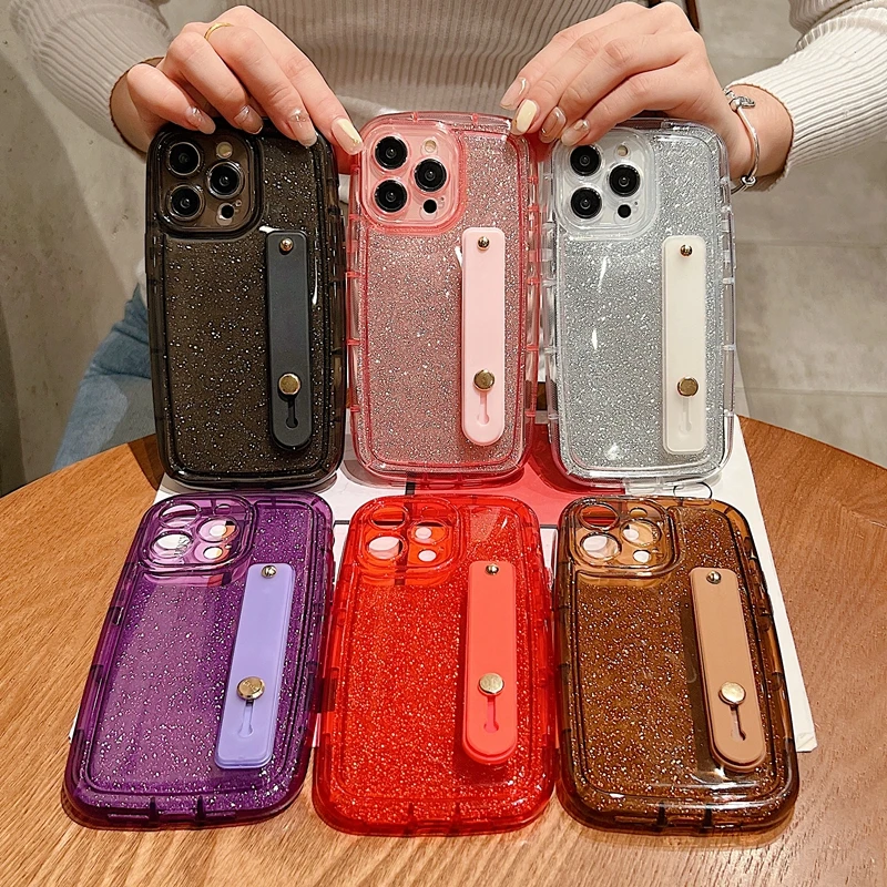 

Wrist Strap Glitter Phone Case For iPhone 12 11 13 14 Pro Max XR XS 6S 6 7 8 Plus SE 2020 2022 Soft TPU Shockproof Holder Cover
