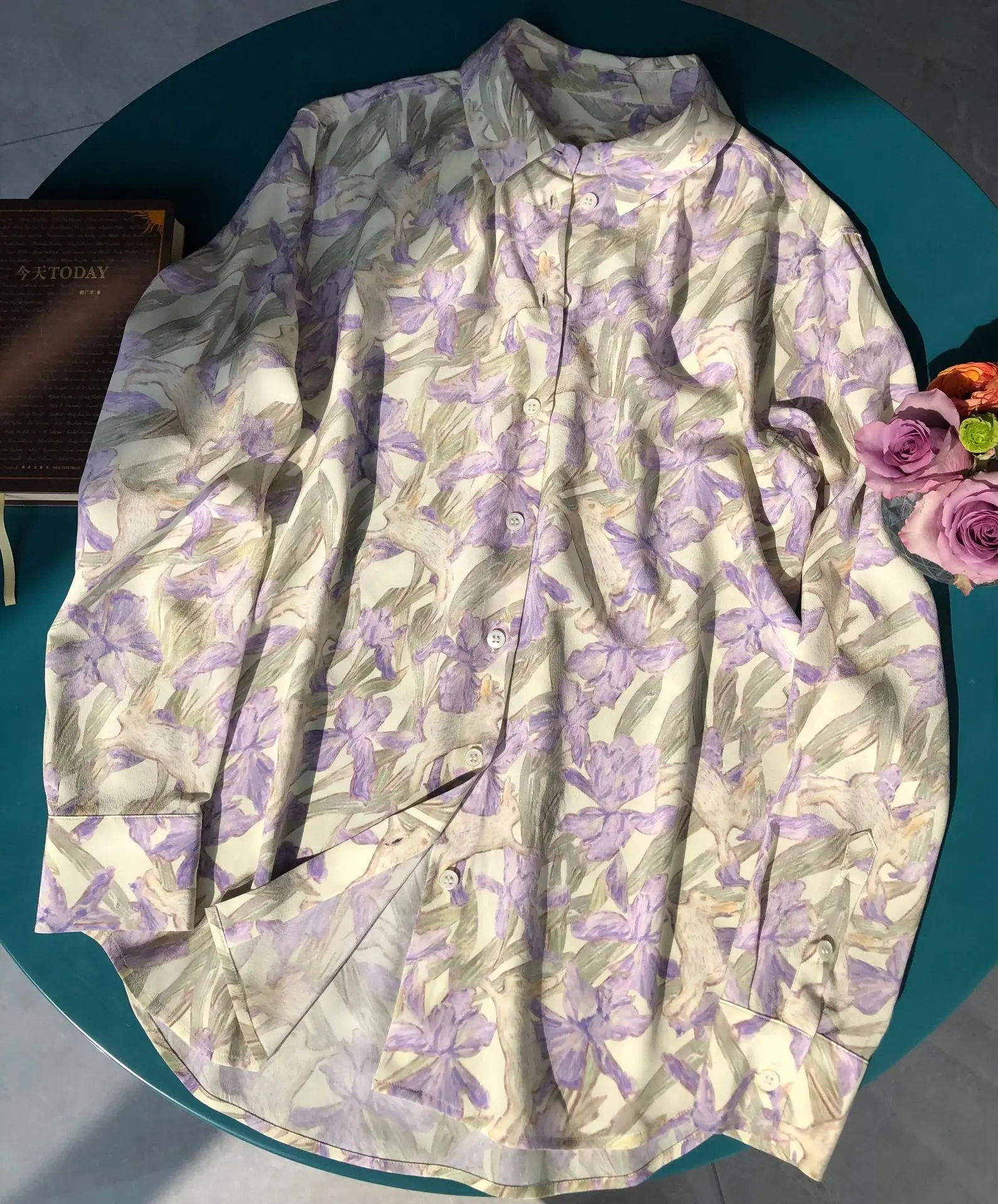 

Fresh Rabbit Style Silk Shirt Long Sleeve Lapel Women Shirt