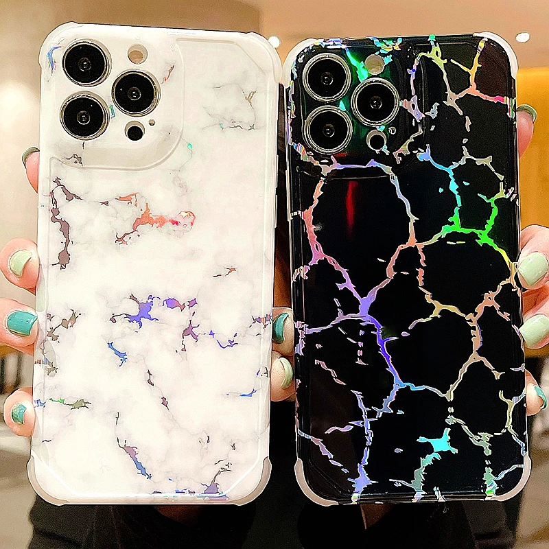 

Luxury Laser Marble Phone Case For iPhone 11 12 13 Pro Max Bumper Back Protective Cases Cover