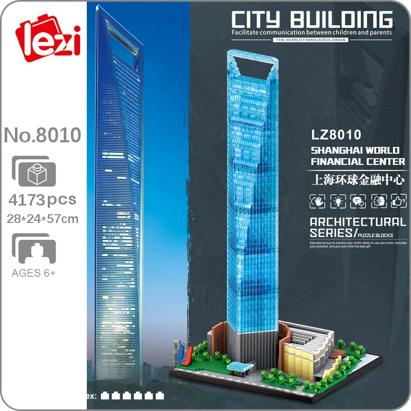 

Lezi 8010 Architecture Shanghai World Financial Center Bricks 3D Model DIY Mini Diamond Building Blocks Toys for Children no Box