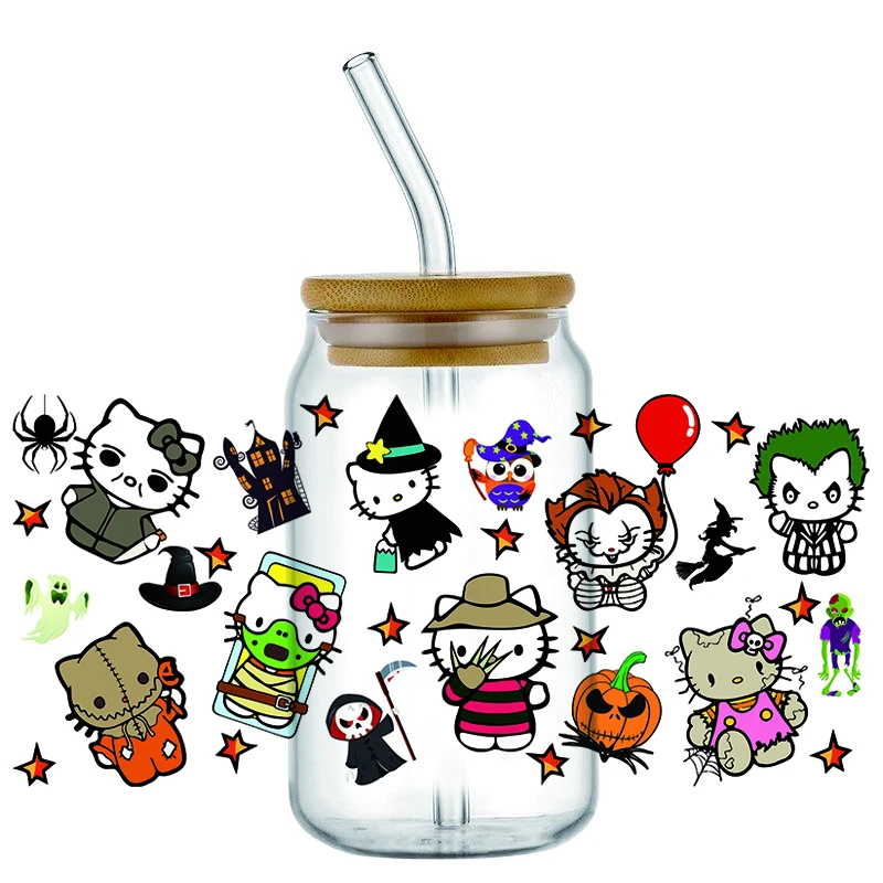 Miniso 3D Хэллоуин Kitty Cat Дизайн DIY кружка UV DTF переводная наклейка водонепроницаемые