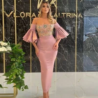 pink elegant exquisite evening dress off the shoulder crystals beading special occasion formal dress dubai arabic prom dress