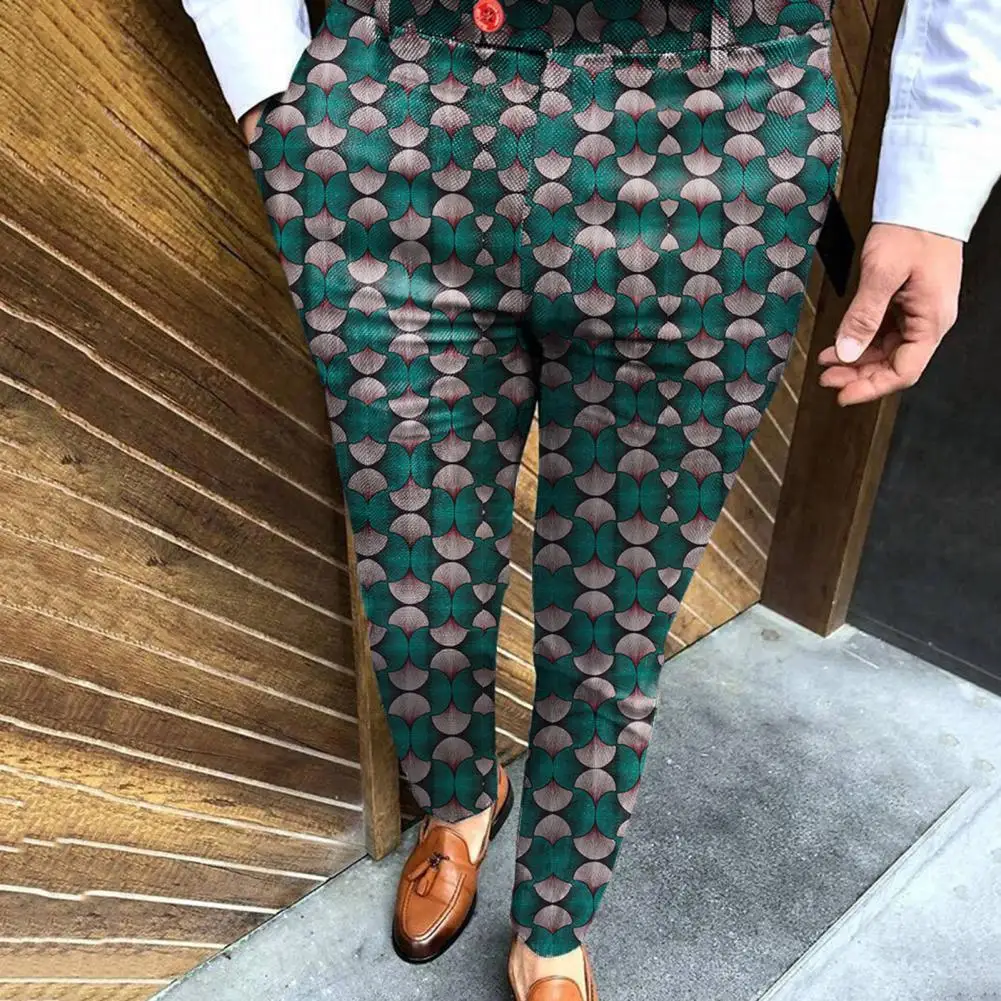 

Spring Retro Pattern Print Straight Long Pants Men Casual Business Mid Waist Zipper Suit Trousers Mens Autumn Fashion Streetwear