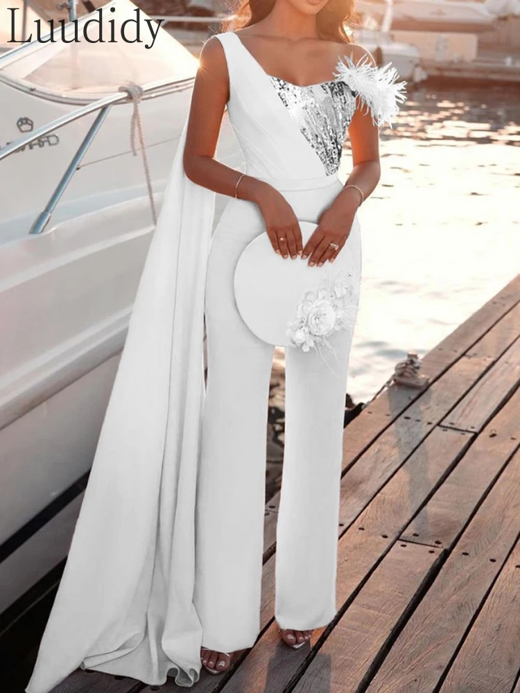 

Feather Detail Sequins Patchwork Jumpsuit Party Club Skinny Outfits