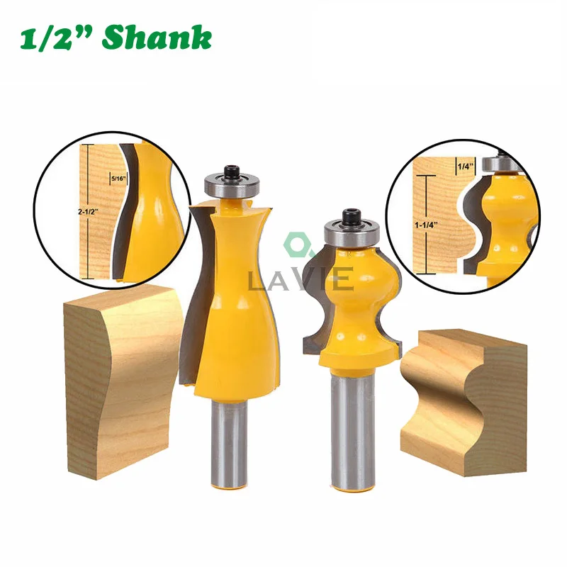 

2PC/Set 1/2" 12.7MM Shank Milling Cutter Wood Carving Legs Foot Mold Router Bit Set Jewelry Box Side Milling Cutters Woodworking