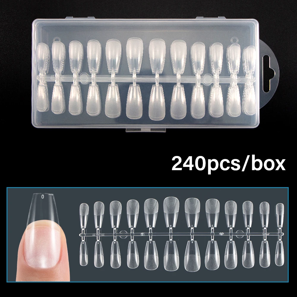 

Гель для ногтей X 240 шт./коробка, накладные ногти, гроб, тонкий квадратный миндаль, пресс на ногти, искусственные накладные ногти, Типсы