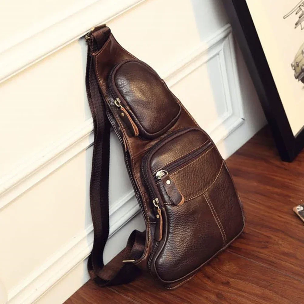 

Packs Cowhide Pouch Fanny Portable Chest Day Phone Travel Vintage Sling Back Pack Single Chest Leather Bag Men Genuine Waist