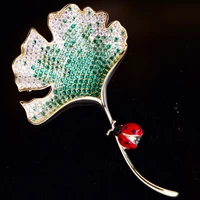 copper inlaid zircon ginkgo leaf brooch cute creative ladybug pin temperament suit coat cheongsam accessories corsage female