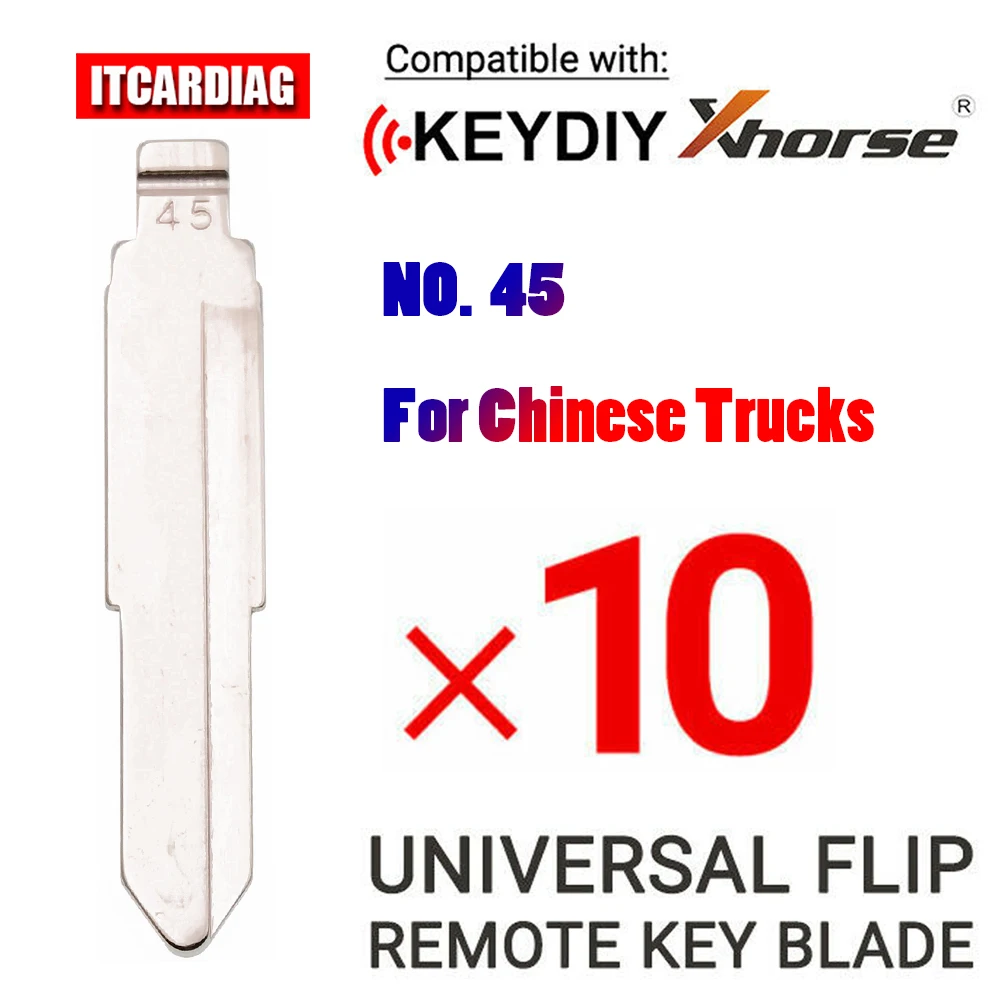 

10Pcs/Lot #45 Car Key Blank Uncut Metal Remote Blade Flip Key Blank for Chinese Trucks Replacement for KD KEYDIY Xhorse