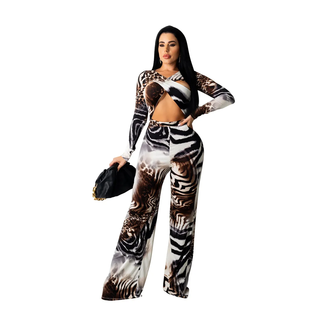 Женский костюм из двух предметов укороченный Топ с длинным рукавом и свободные